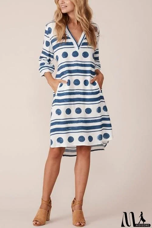 MidiSono - Polka Dot Tunic V Neck Shift Dress