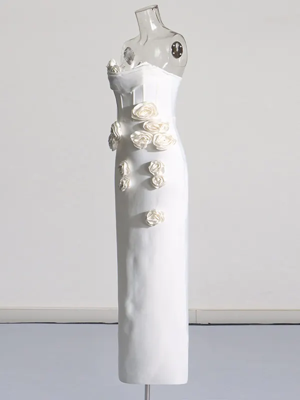 Brownm Spring 2025 New Three-Dimensional Rose Body To Close The Waist Open Fork Dress Famous Banquet Adult Evening Dress