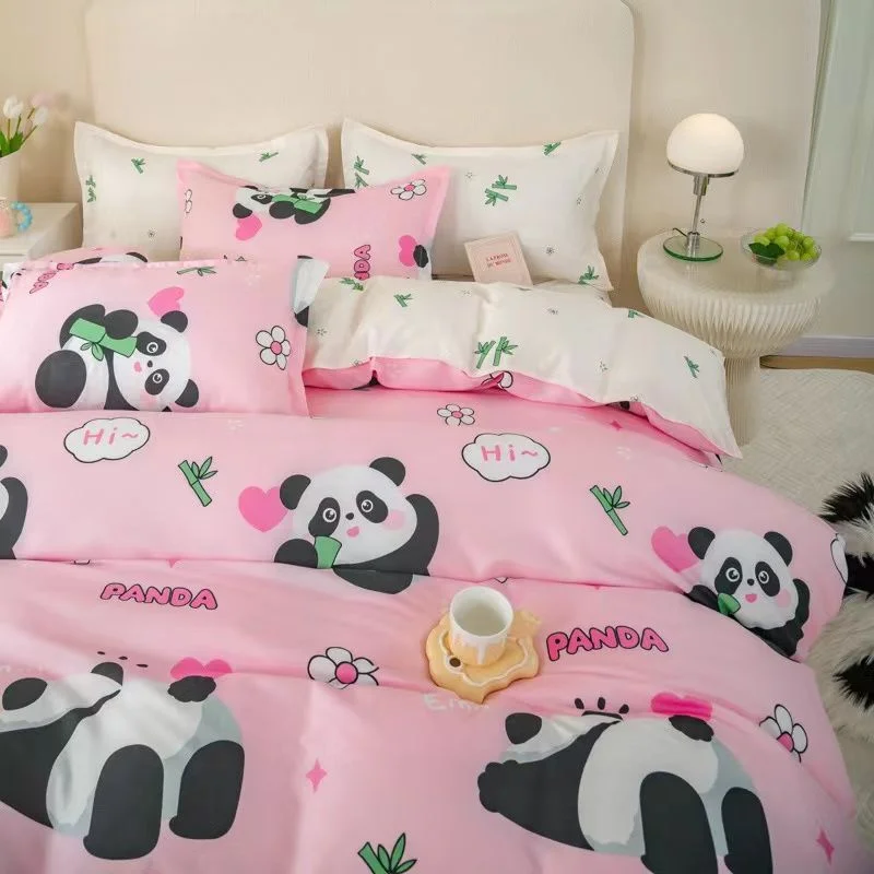 Aonga Cute Rabbit Bedding Set No Filling Pink Blue Boys Girls Favorite Single Double Duvet Cover Flat Sheet Pillowcase Kit New 2024 aonga