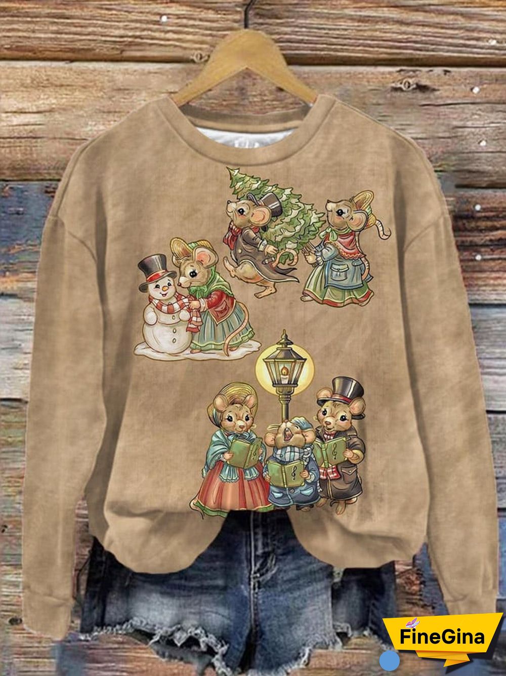 Women's The Mouse Family's Christmas Print Casual Sweatshirt