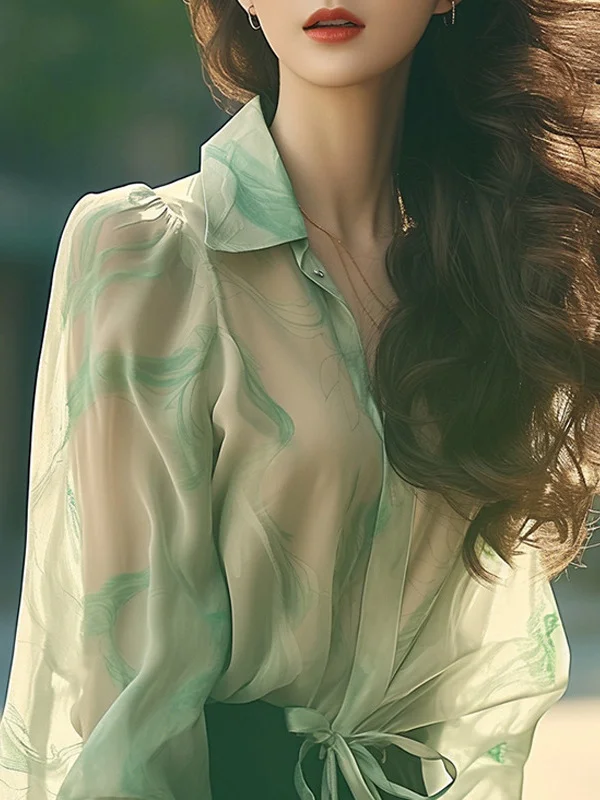 Athvotar Athvotar Elegant Exquisite Beauty Green Collar Long-Sleeved Shirt Women Spring And Autumn Yangqi Small Sun Protection Shirt