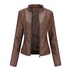 Slim-fit Stand-collar Leather Jacket Woman Biker Jacket