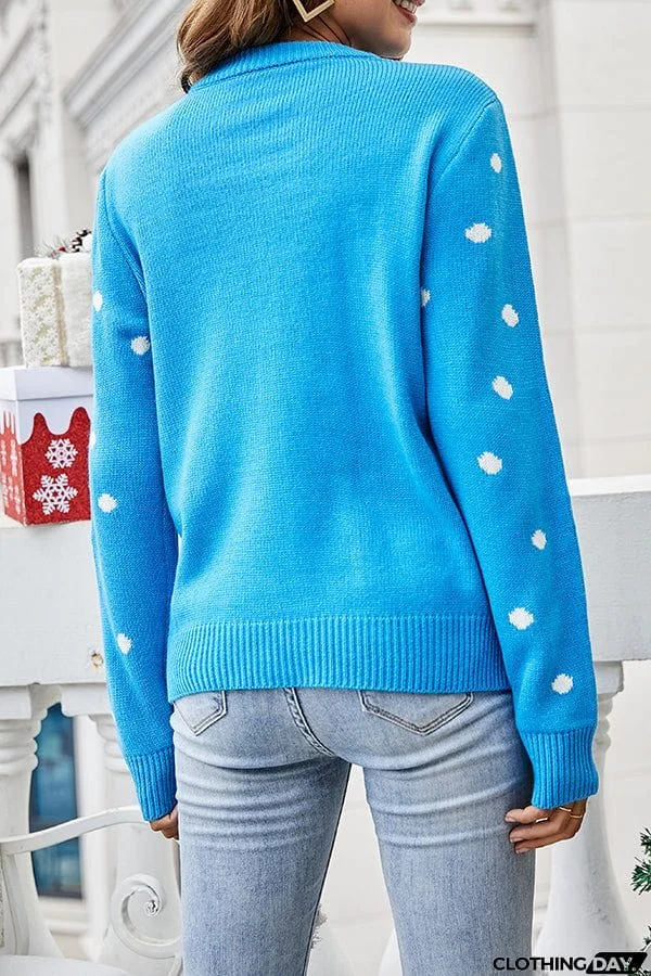 Christmas Print Crew Neck Long Sleeve Sweater