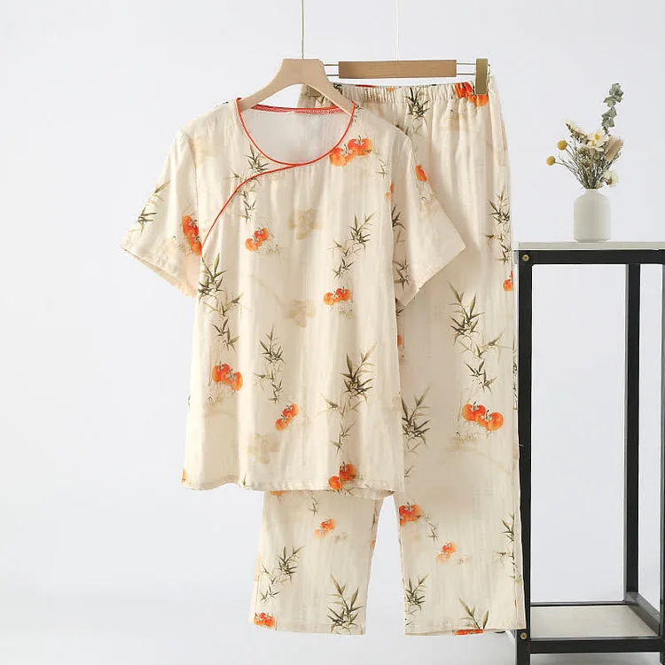 Persimmon Double Layer Gauze Nightwear Set Radinnoo.com