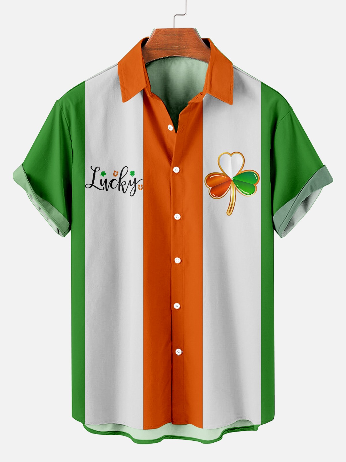 Men's St. Patrick's Day Shamrock Print Casual Breathable Short Sleeve Hawaiian Shirt PLUSCLOTHESMAN