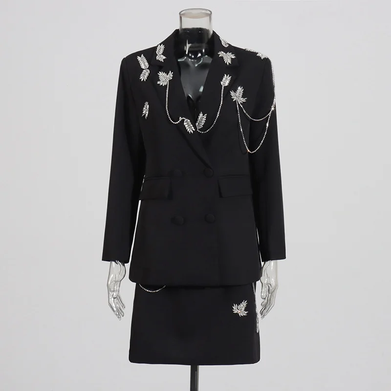 Sdrawing Sdrawing Temperament Famous Woman 2025 Autumn New Fashion Niche Splicing Diamond Senior Sexy Suit Suit Suit