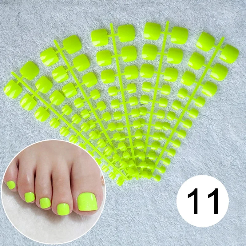 Mixed 5 Colors full cover false nails short foot fake nails Candy Color 24pcs/set press on nails foot toe french nail art tips-Nail Inspo