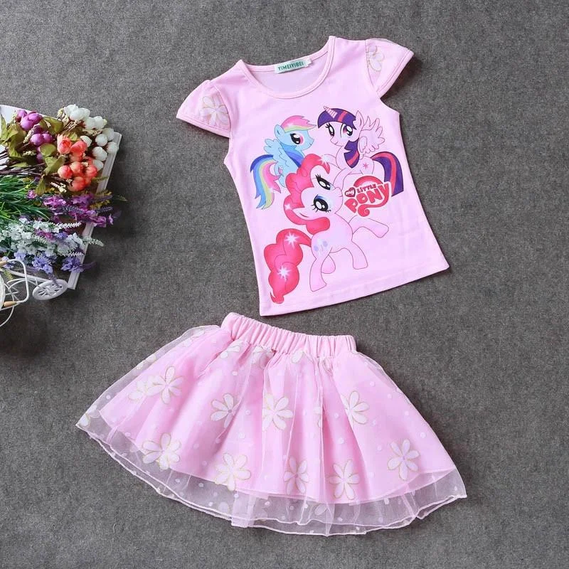 Children Clothes Summer Kids Girls Clothes Little Pony T-Shirt+Tutu Skirt 2pcs Baby Girls Sport Suit Toddler Girls Clothing Sets