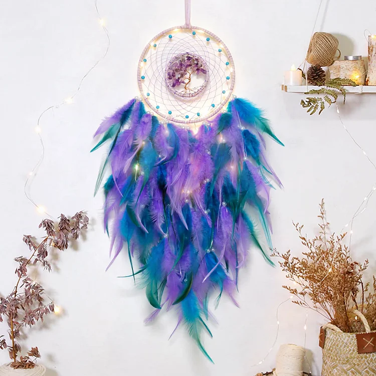 Olivenorma Crystal Tree Of Life Feather Glow Dream Catcher