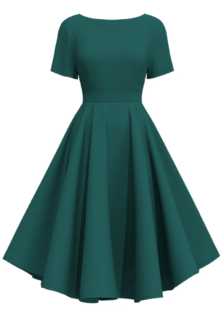 1950s Green Party Flared Skirt Gridle Swing Midi Dress [In Stock]