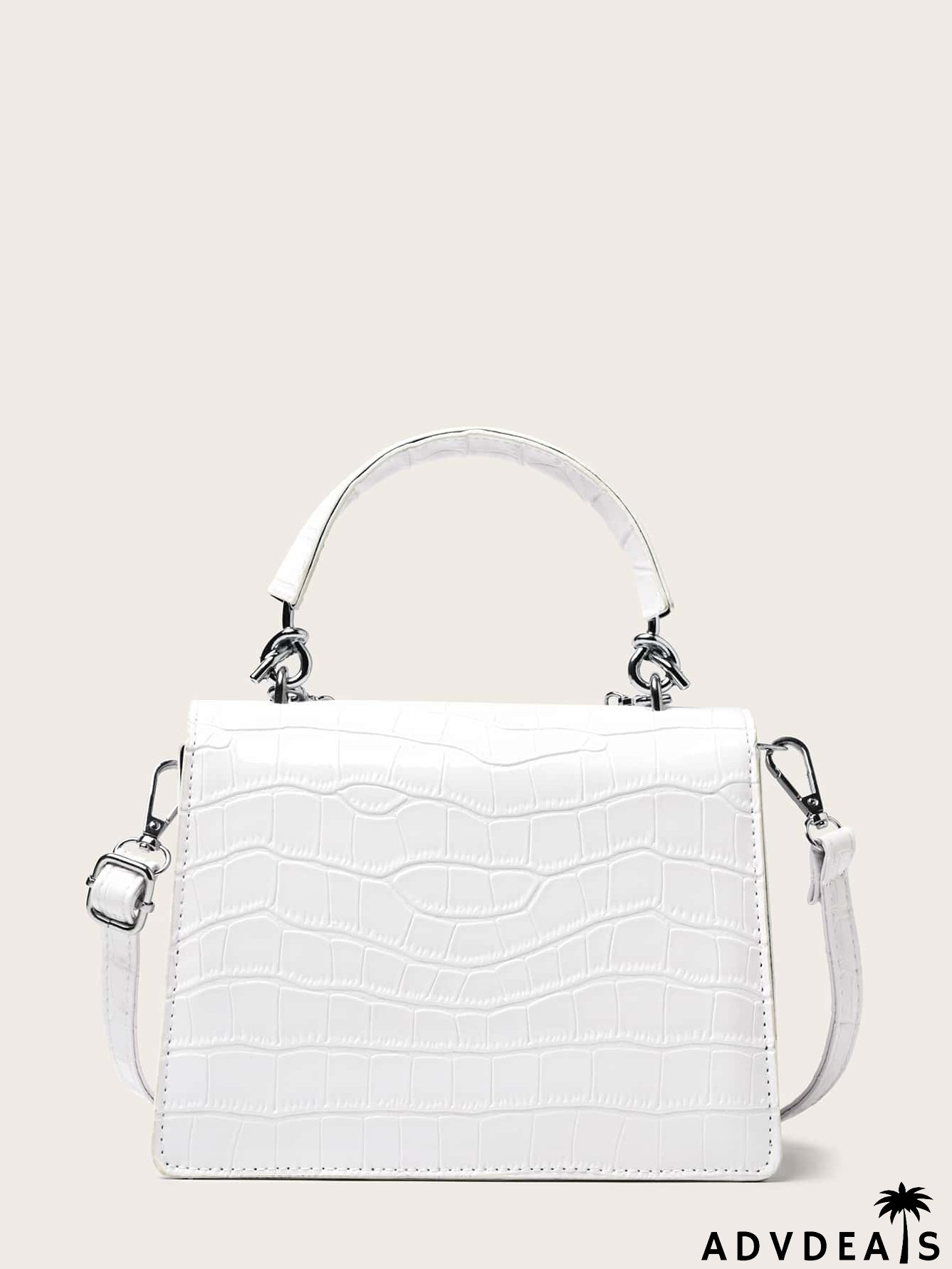 Chain Decor Croc Embossed Satchel Bag