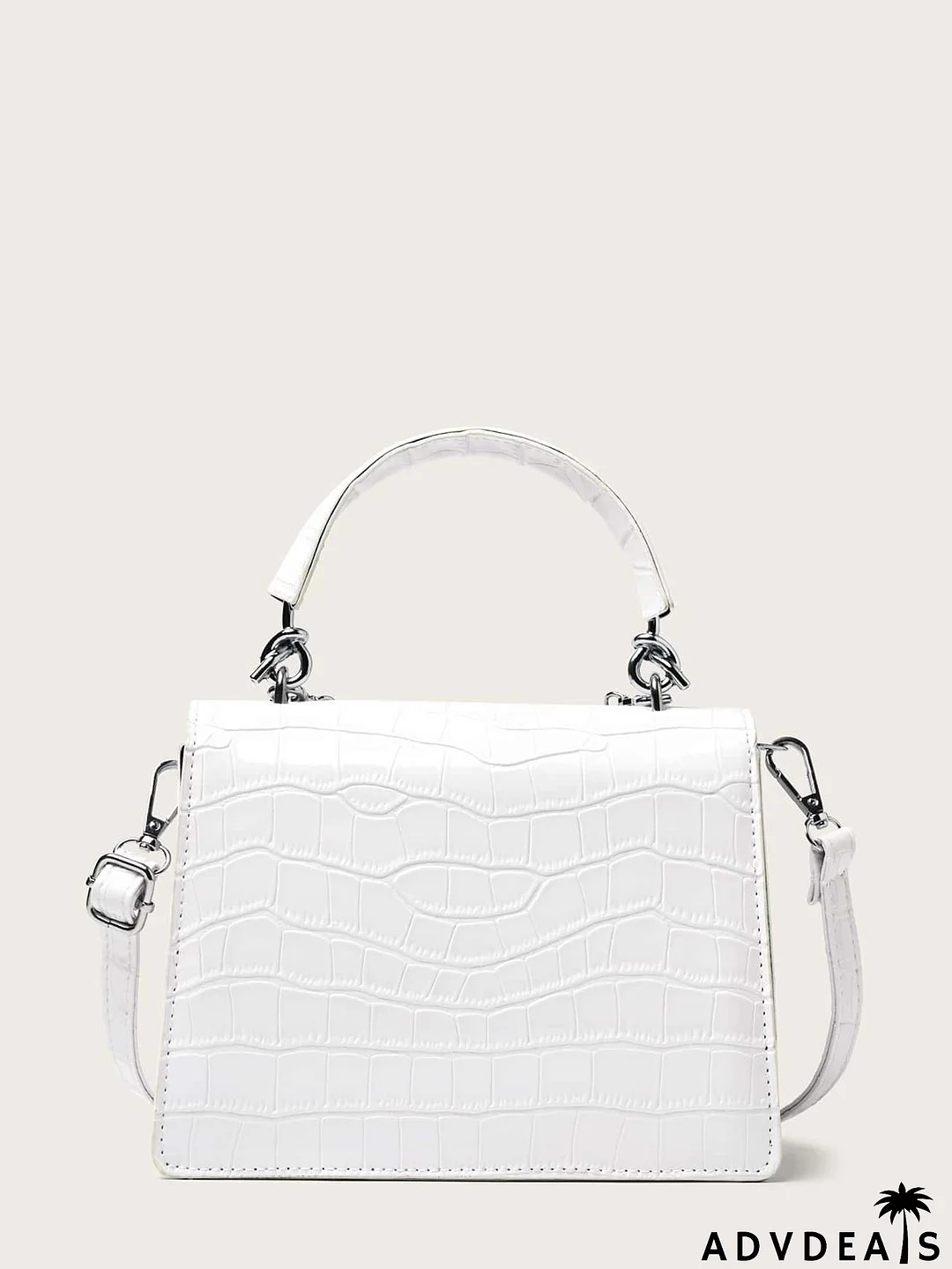 Chain Decor Croc Embossed Satchel Bag
