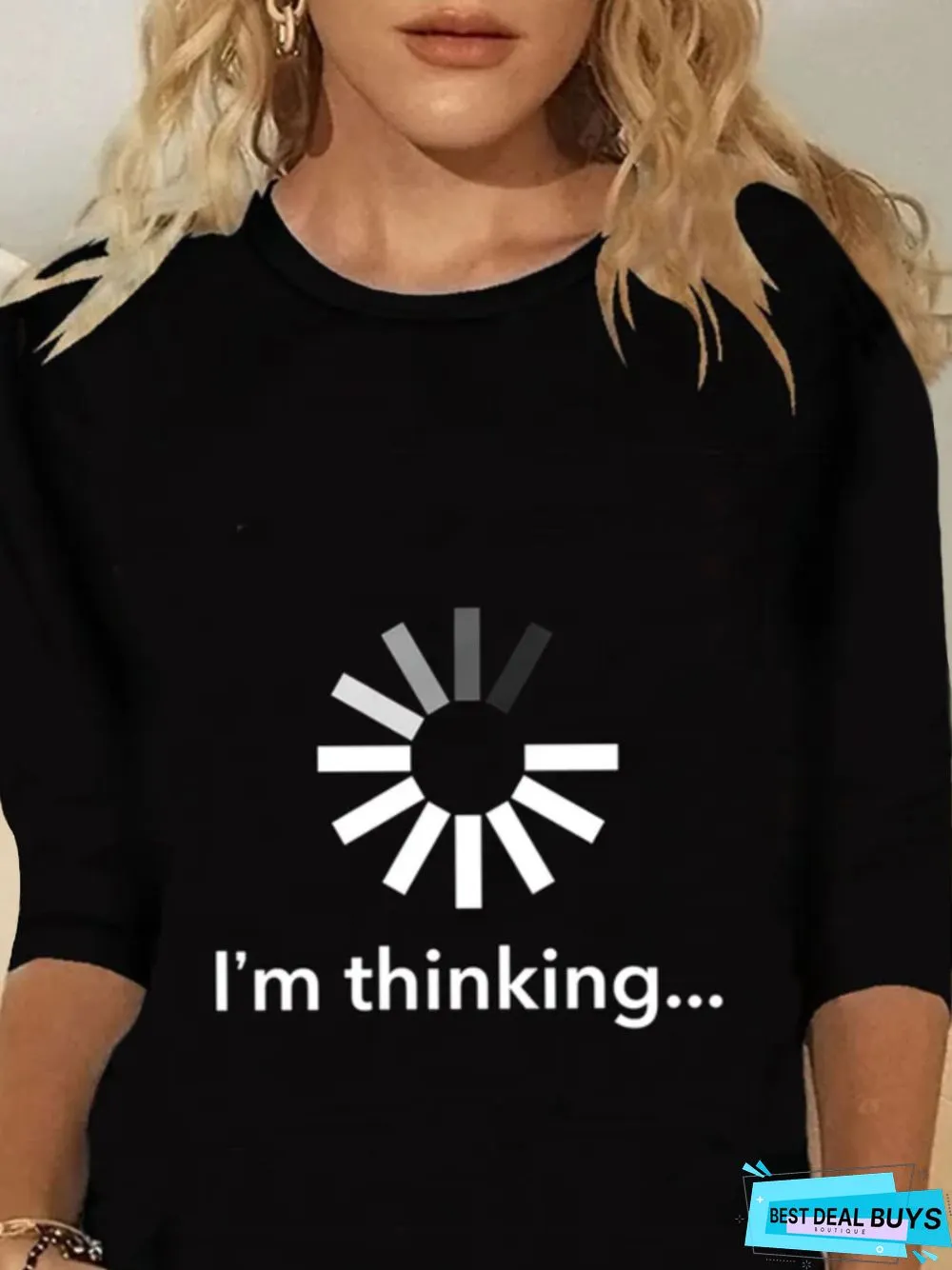 I'm Thinking Long Sleeve Round Neck Printed Top T-shirt