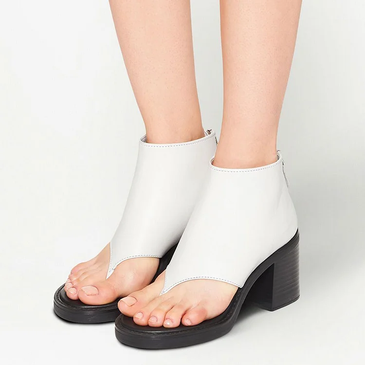 White Open Toe Sandal Boot Women'S Classic Block Heel Zipper Shoes Summer Platform Boots |FSJ Shoes