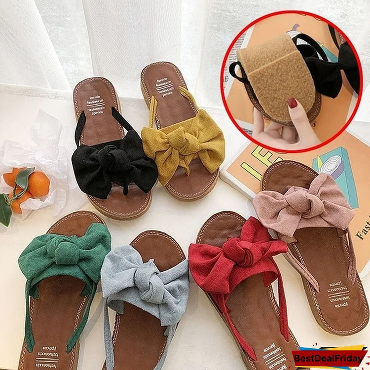 BestDealFriday NEW Summer Women's Fashion Suede Bow Flat Heel Slippers Peep Toe Slip-On Mules Espadrilles Slides Claquettes Femme Soft, Comfortable and Lightweight