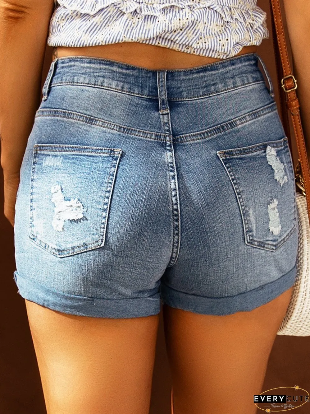 Patriotic Lace-Up Denim Shorts, Distressed