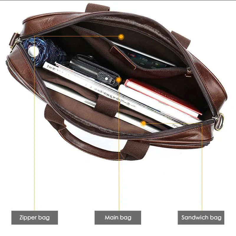 Casual Business Solid Color Handbag 15.6-Inch Computer Bag Leather Crossbody Bag