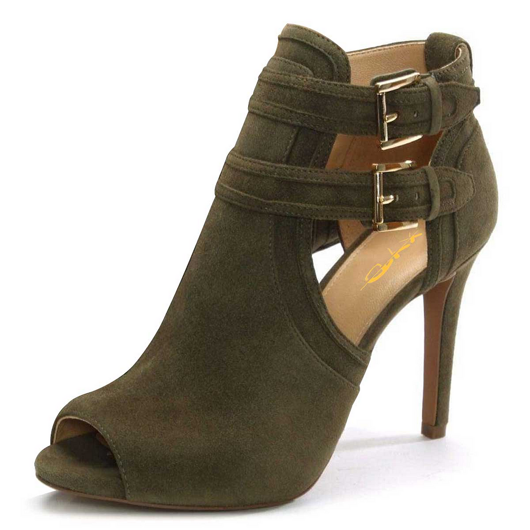 Green Suede Open Toe Ankle Strap Knot Decor Boots Nicepairs