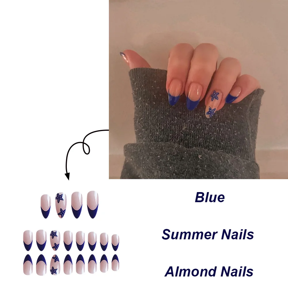 Churchf Churchf Beach Deep Blue Starfish Wearing Nail Long Pointed Nail Nail Patch Removable Finished Product