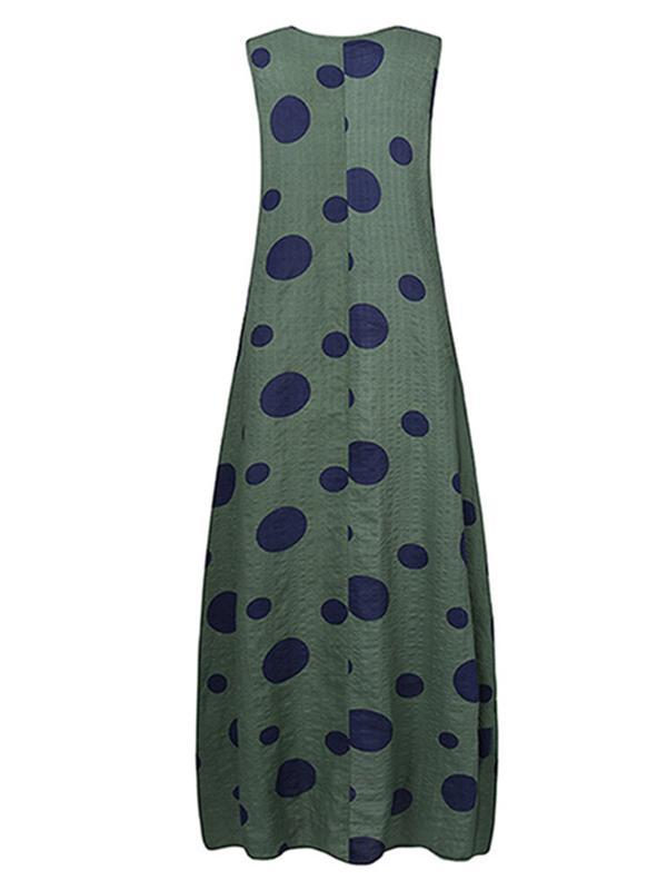 Women's Sleeveless V-neck Polka Dot Maxi Dress