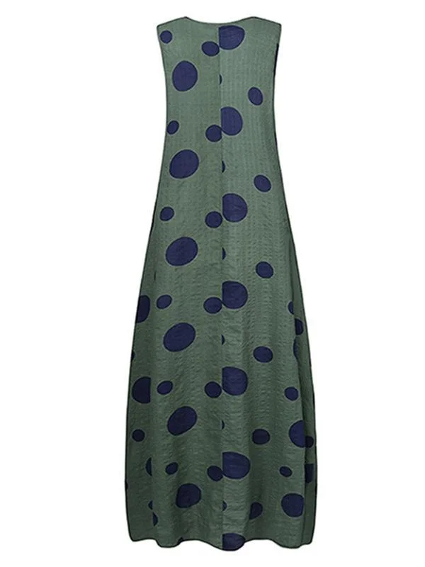 Women's Sleeveless V-neck Polka Dot Maxi Dress