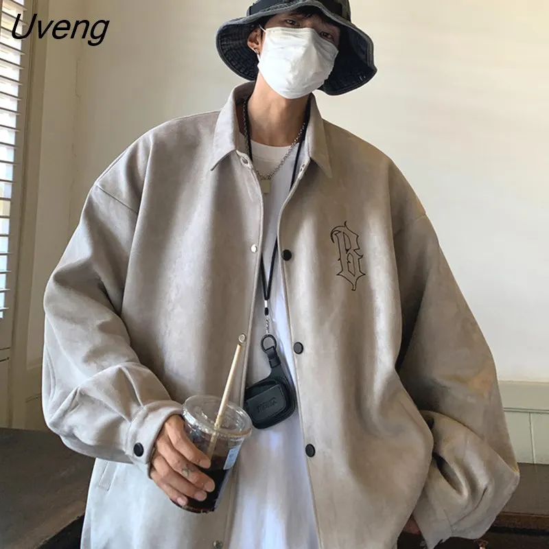 Uveng class, super good-looking coat, male fashion ins, spring and autumn fat man, large American vintage, suede embroidered 2022