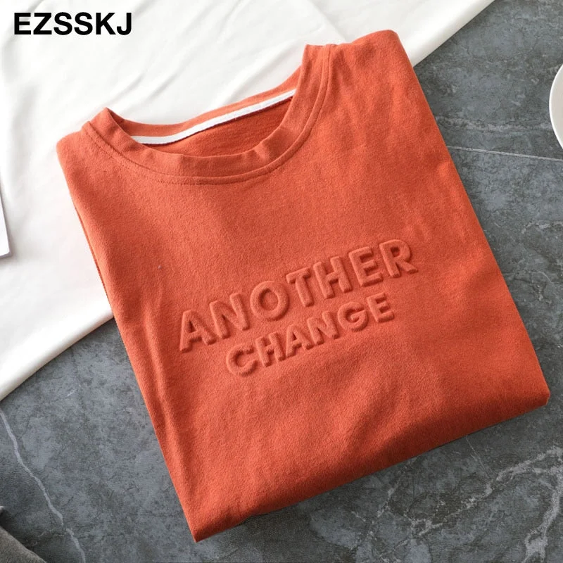 spring summer Women basic 3D Letter T-shirt Casual Loose short sleeve bottom candy color cotton T-shirt  Female Thick Tops