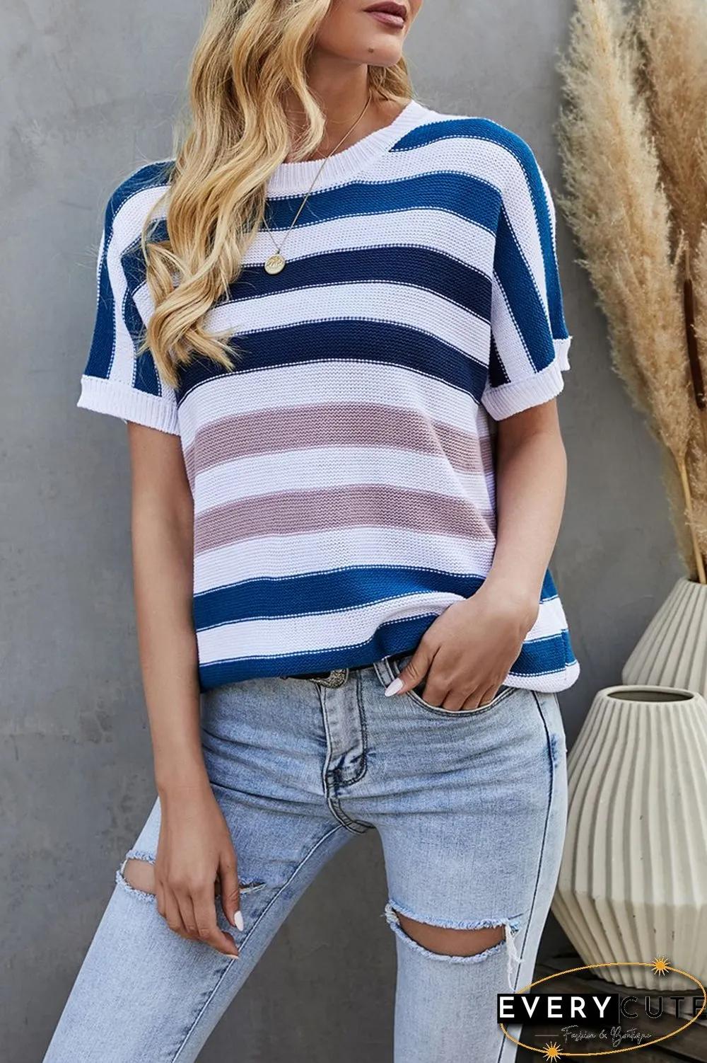 Stripe Short Sleeve Knitted T-Shirt