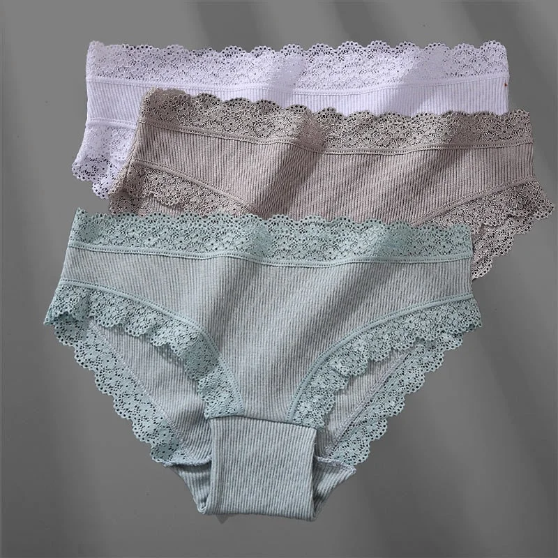 3PCS/Set Women's Cotton Panties Sexy Lace Lingerie Female Soft Underwear For Girls Ladies Underpants Floral Briefs Woman's panty