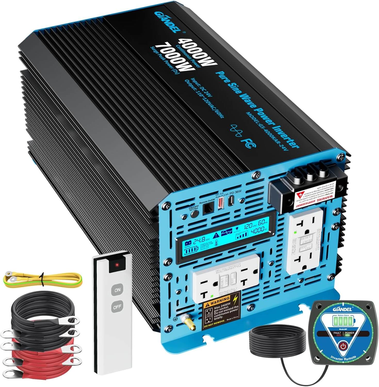 4000 Watt 24V Pure Sine Wave Power Inverter 7000Watt Surge