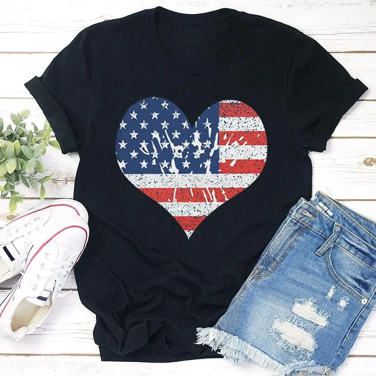 Independence Day Print USA Flag Love T-shirt-Annaletters