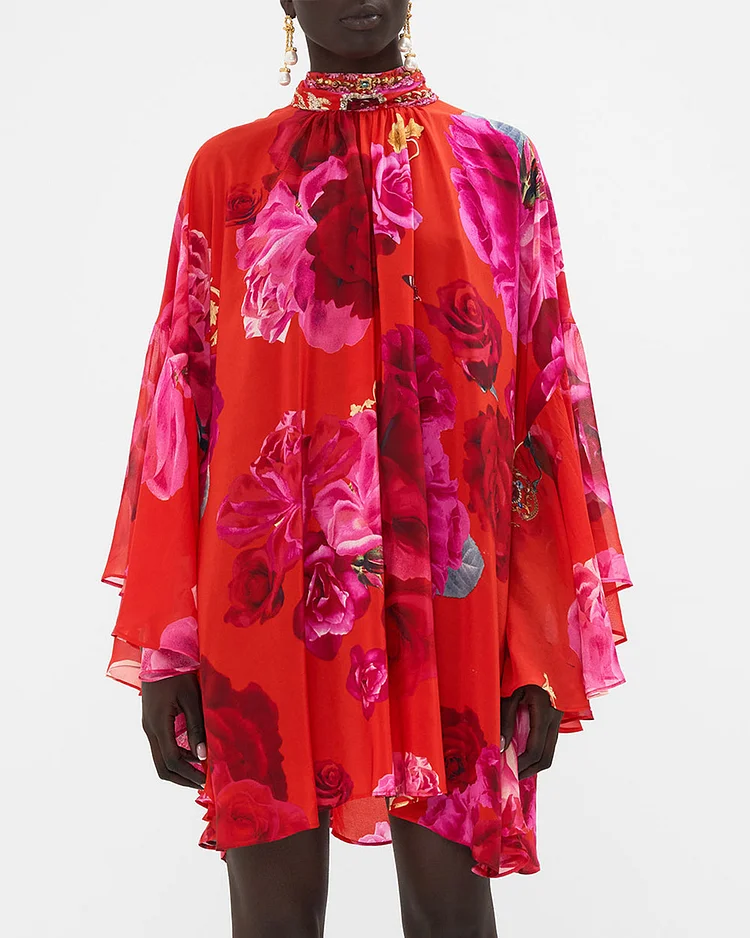 High Neck Ruffle Swing Dress