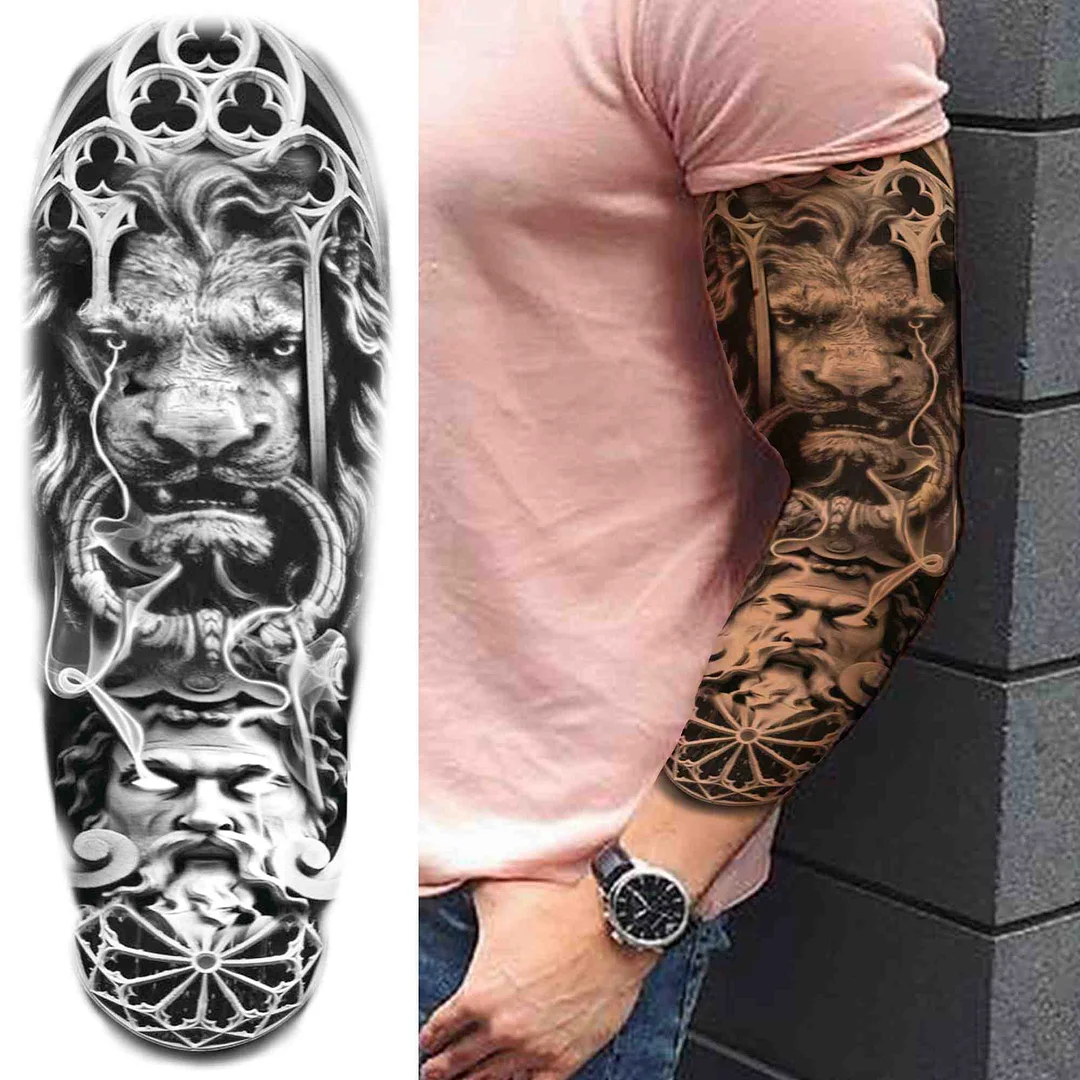 Sexy Girl Flower Temporary Tattoos For Women Men Black Lion Triangle Tattoo Sticker Fake Tribal Full Arm Sleeve Tatoos Paste 923