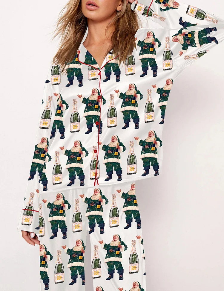 Women's Boujee Santa Champagne Christmas Pajama Set