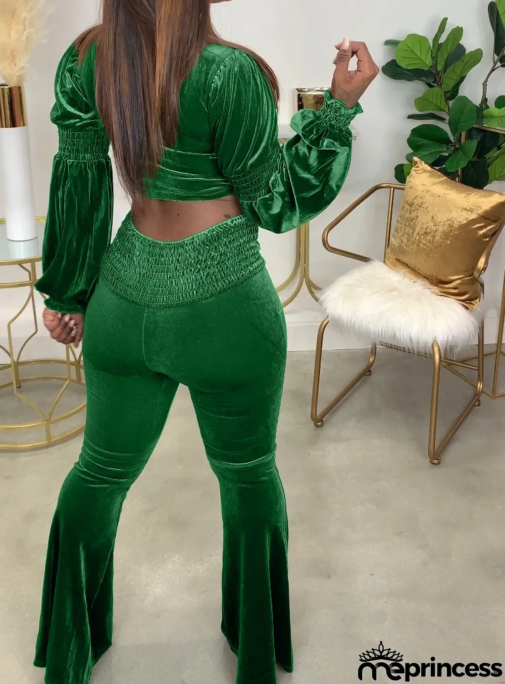 Fashion Letter Print Princess Sleeves Slim-Waist Flare Pant Suits