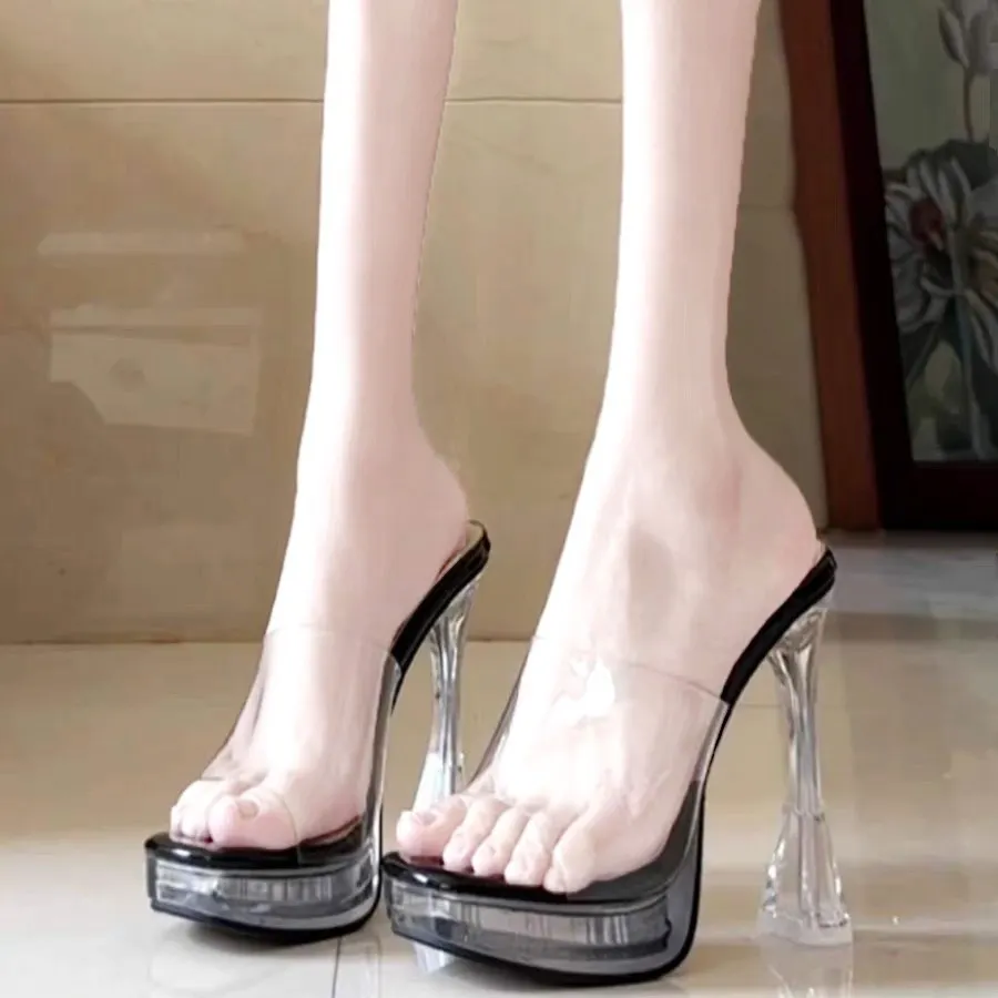Breakj Breakj Ultra-High Heel Sandals Women Transparent Waterproof Table With Cool Slippers Crystal And Coarse Model Show