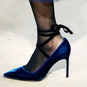 Dark Blue Velvet Lace Up Heels Pointed Toe Stiletto Evening