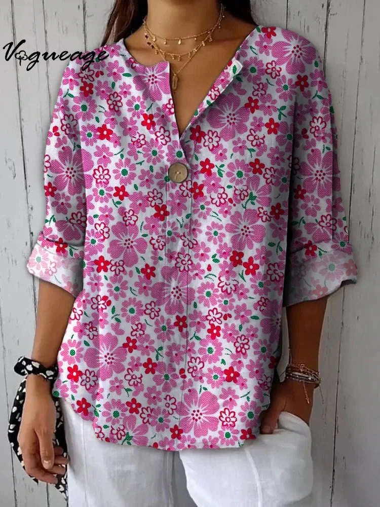 Bright Beautiful And Elegant Flowers Printed Cotton And Linen Shirt