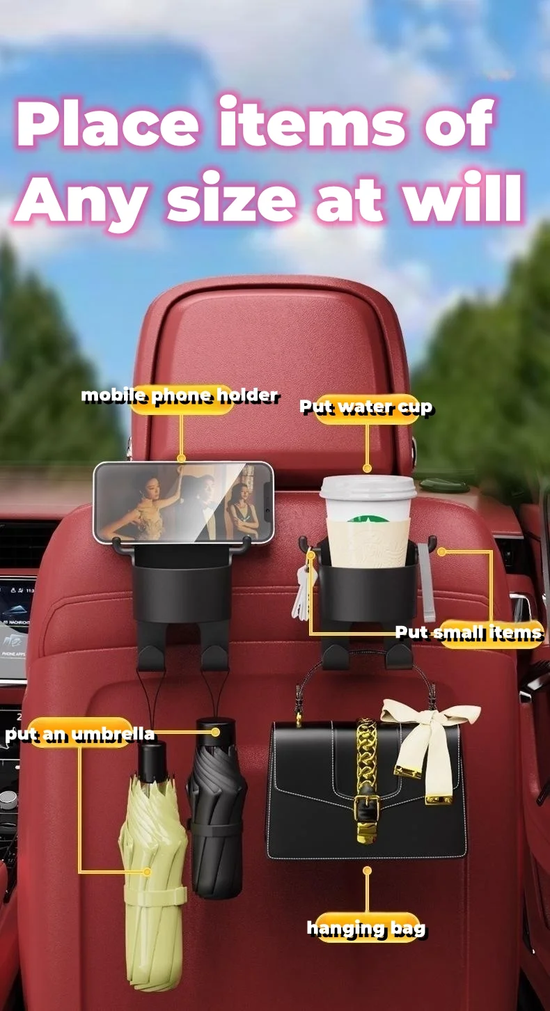 Car multifunctional seat back water cup holder hook