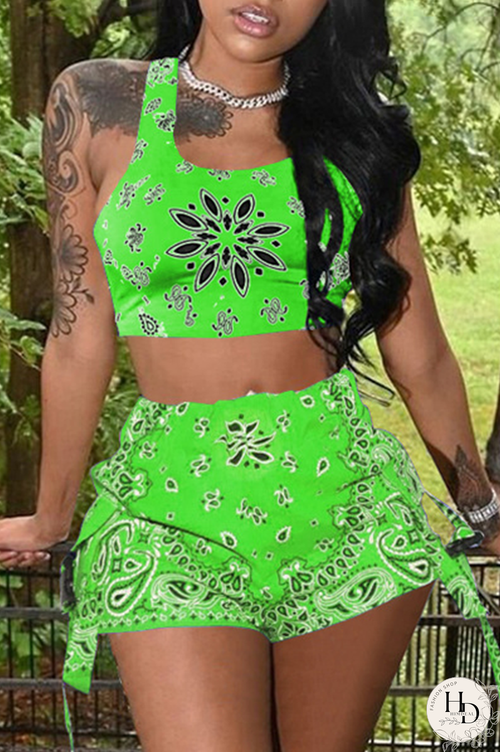 Green Sexy Split Joint Square Collar Sleeveless Two Pieces