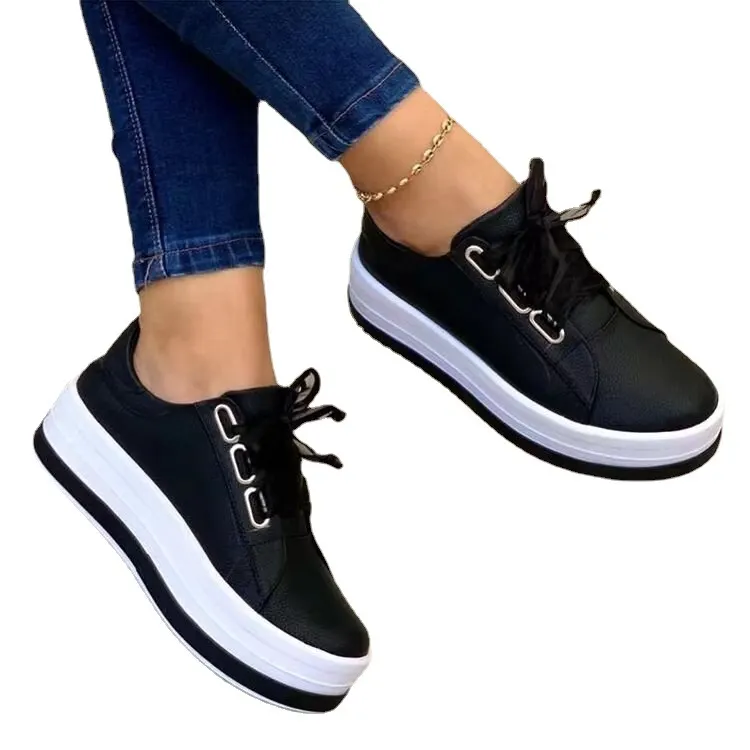 Breakj Breakj Casual Women's Single Shoes In Front Of The Lace With Round Head Thick-Soled Viscose Shoes Large-Size Leisure Single Shoes