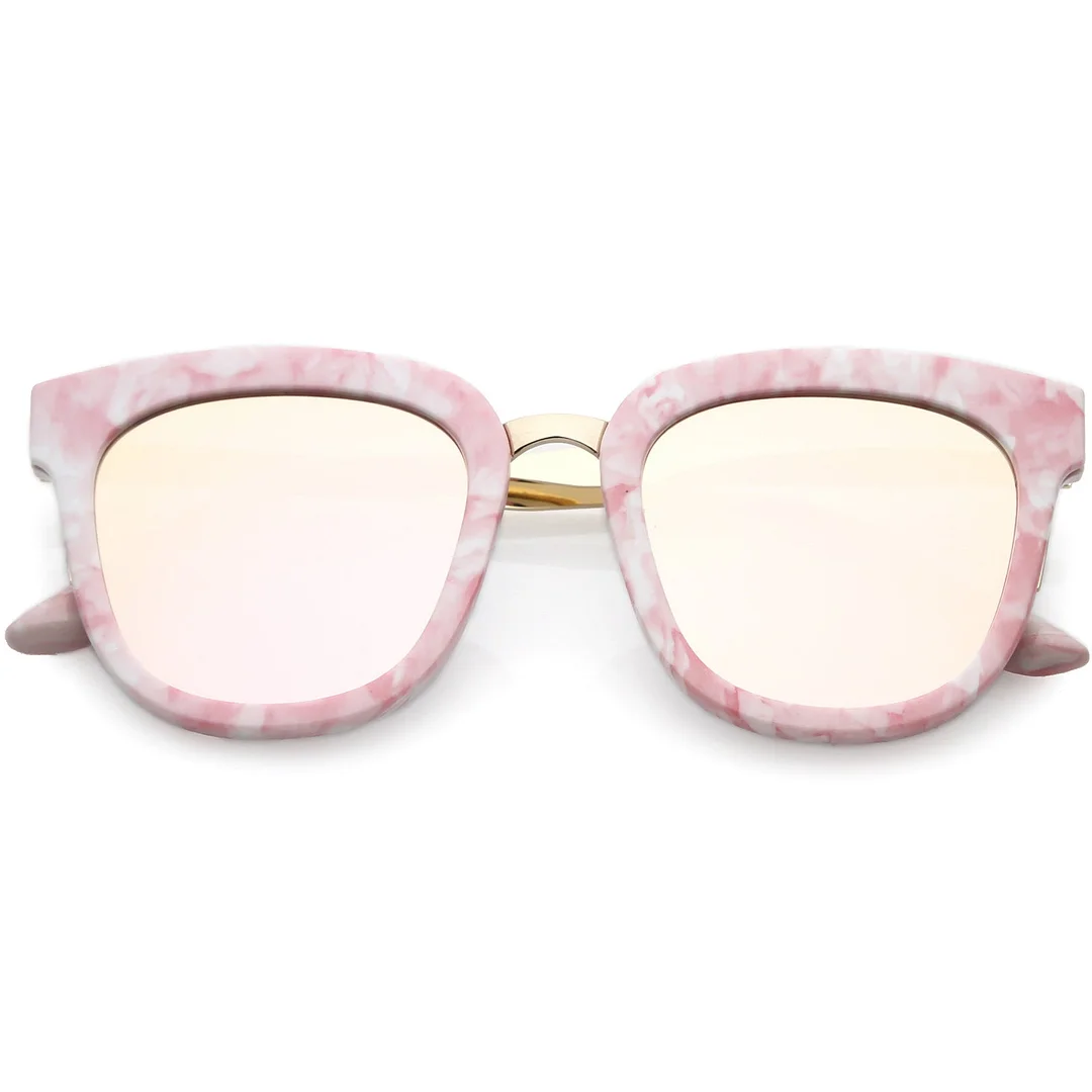 Marble Printed Horn Rimmed glasses Metal Nose Bridge Colored Mirror Square Flat Lens 49mm