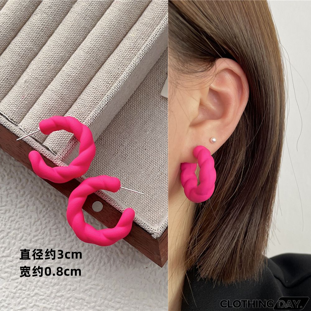 Women Fashion Geometric Fluorescent Rose Without Ear Hole Ear Clip Earrings