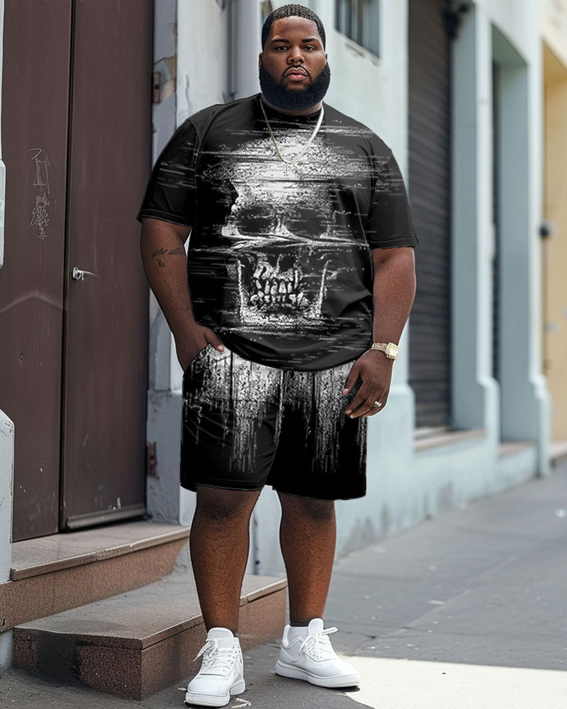 Men's Plus Size Street Casual Abstract Skull Print T-Shirt Shorts Suit