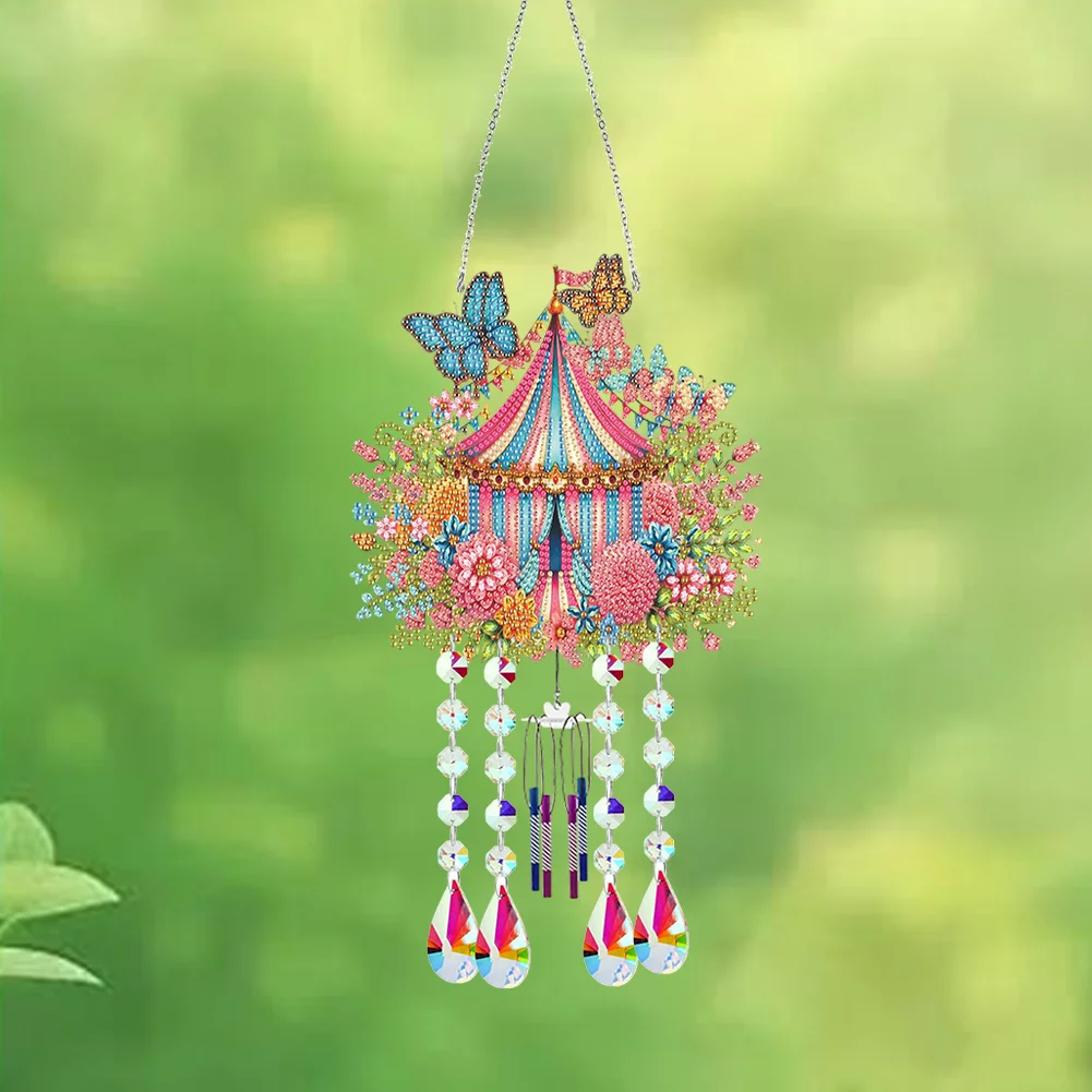 Double Sided Cabin 5D DIY Diamond Art Painting Wind Bell Hanging Sign for Wall