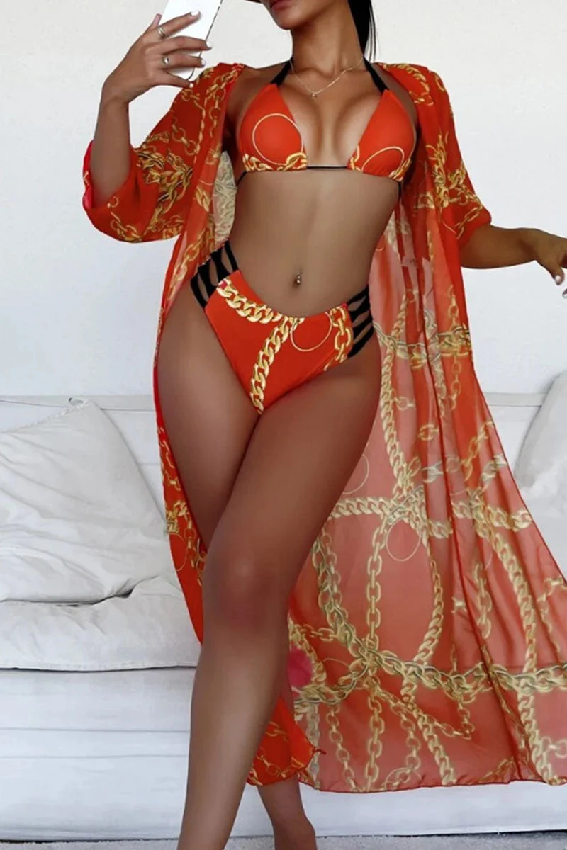 Sexy Print Bandage Patchwork 3 Piece Sets