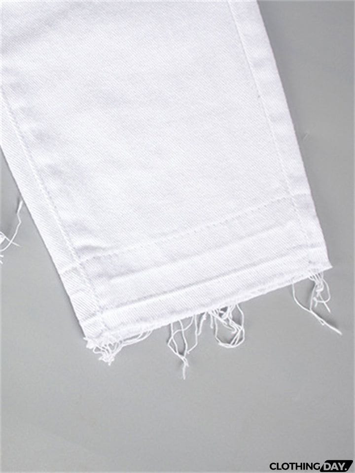 Punk Style Fashion Ripped Loose Women White Denim Jeans