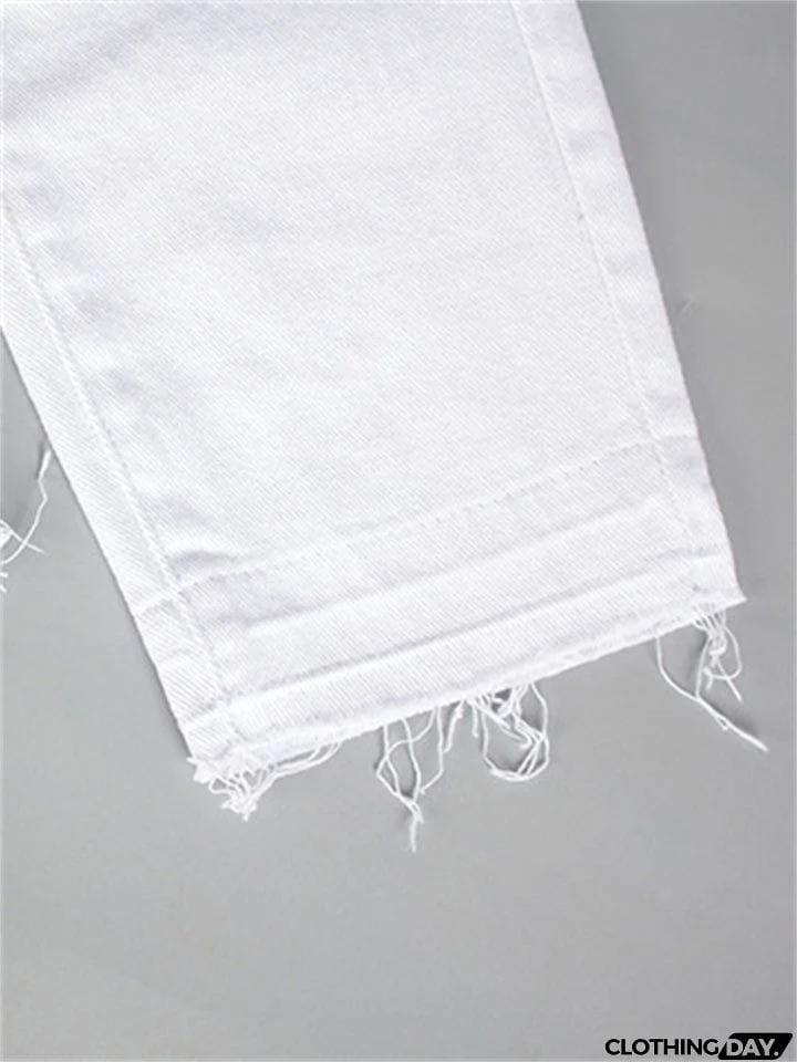 Punk Style Fashion Ripped Loose Women White Denim Jeans