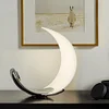White Half-Moon-Shaped Desk Lamp, Dimmable Metal Desk Lamp