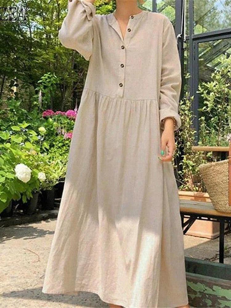 Women's Cotton and Linen Loose Casual Dress